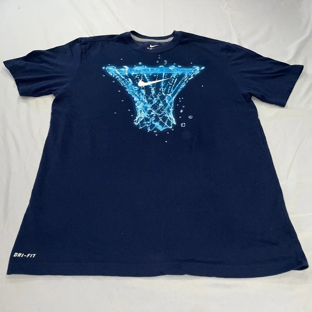Nike Dri-FIT Mens Navy Blue‎ Basketball Water Splash Graphic T-Shirt Large